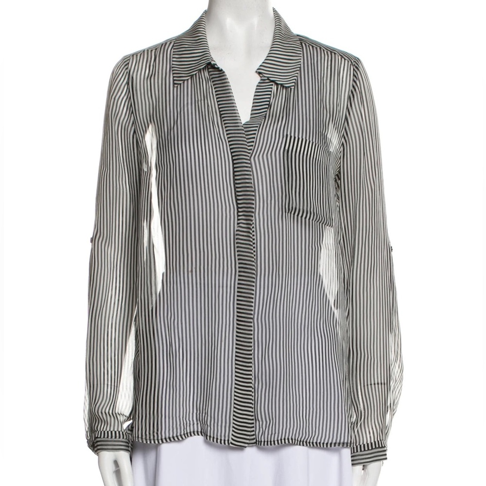 DVF Diane Von Furstenberg Lorelei Two Black/White Silk Striped SheerBlouse Sz.10